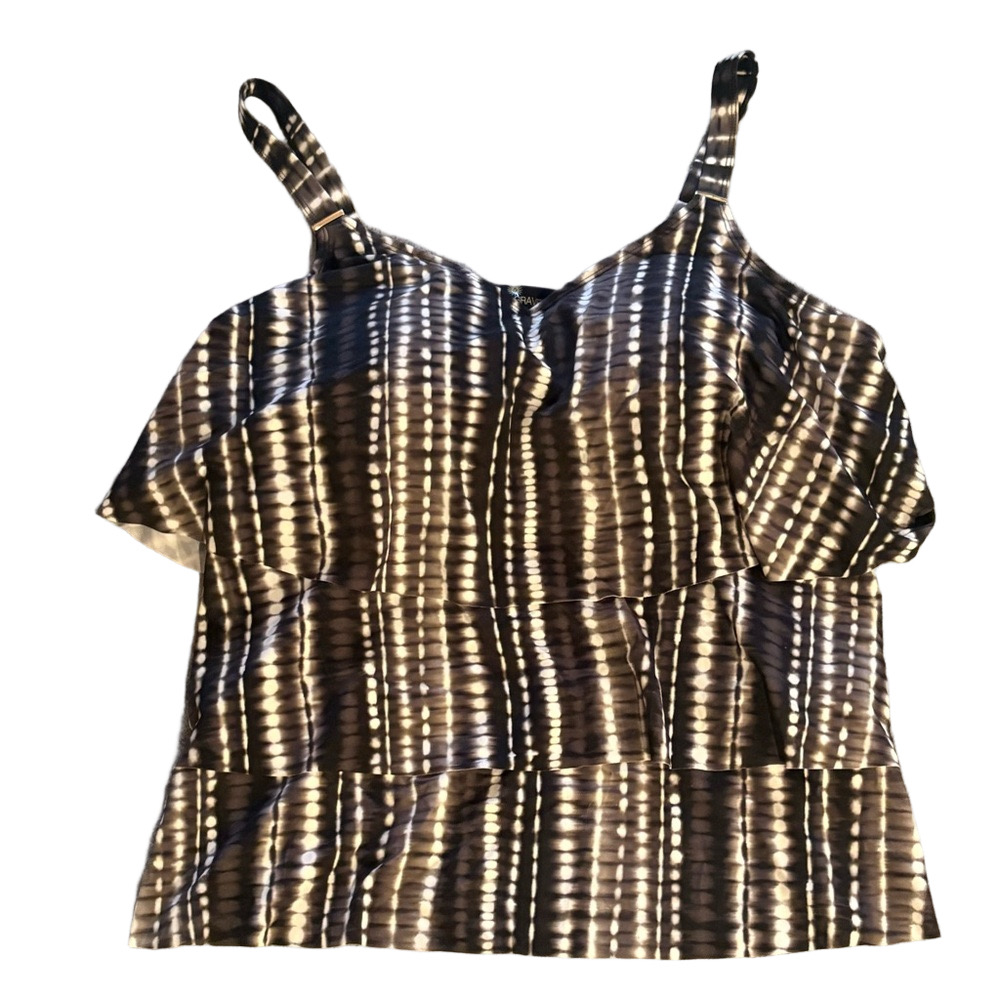 Susan Graver Tankini Top Tiered 22W Black Gray White